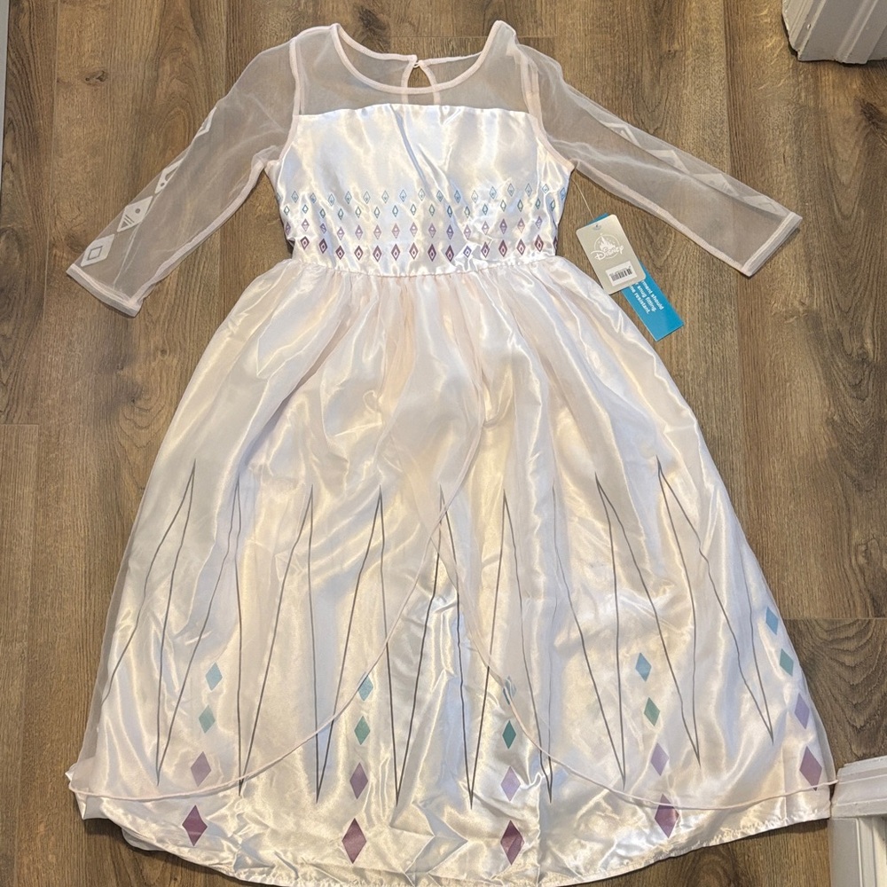 Disney Elsa Frozen 2 White and Purple Sheer Sleeve Dress